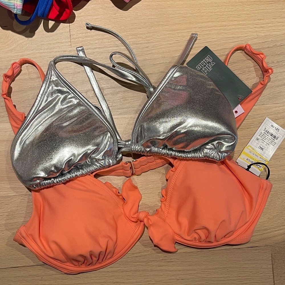 Silver and Orange Bikini Tops size 36 C and XL